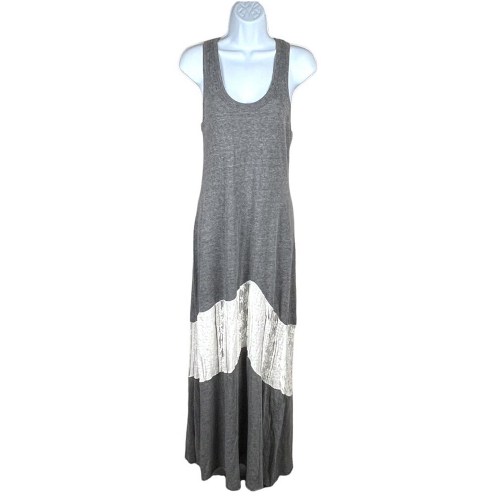 Nicole Paloma Maxi Dress Grey White Lace Inset Scoop Neck Sleeveless‎ Women's L